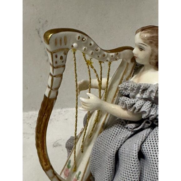 Irish Dresden  "Christine" Playing Harp Celtic Melodie Emerald Collection 3 5/8” - Picture 3 of 14